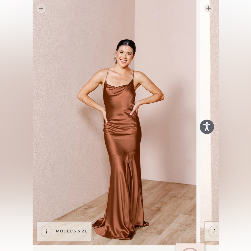 Revelry Kimora Satin Dress
Color: Rust - 721, Size: 8